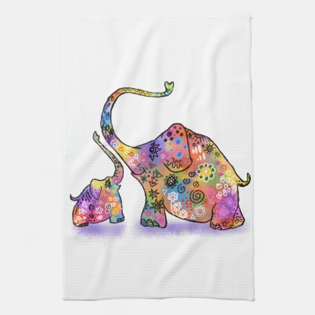 Mother and Baby Elephant Kitchen Towel Cartoon Geschirrtuch (Vertikal)