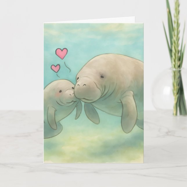 Mother and Baby Manatee Watercolor Illustration –  Karte (Vorderseite)
