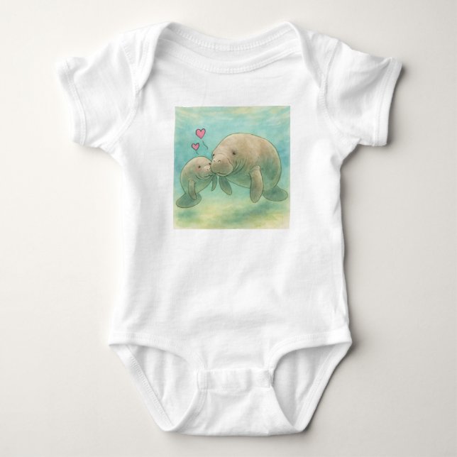 Mother and Baby Manatee Watercolor Illustration –  Strampler (Vorderseite)