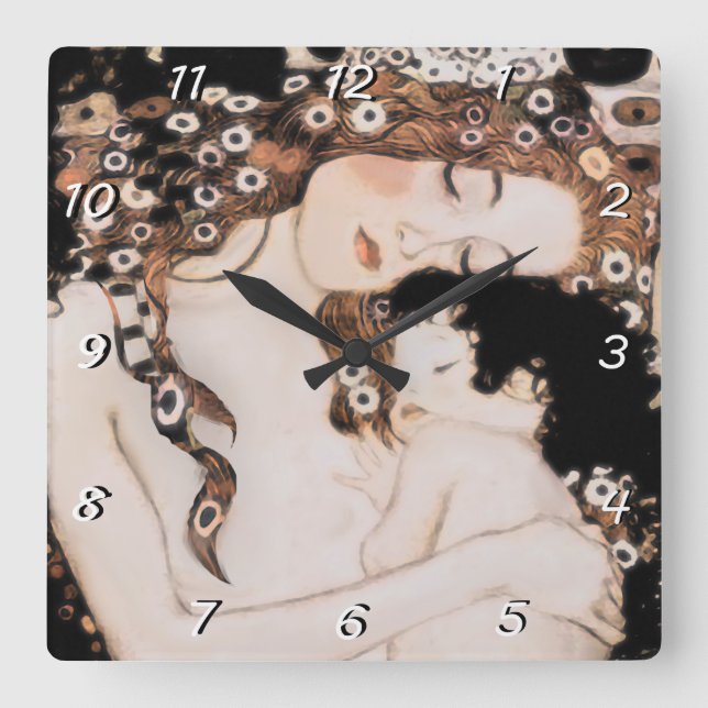 Mother and Child Gustave Klimt Quadratische Wanduhr (Vorderseite)