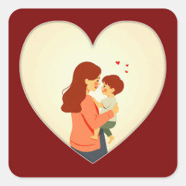 Mother and Child Love Illustration – Warm Family Quadratischer Aufkleber