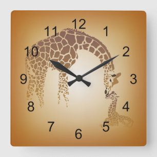 Mother and Cute Baby Giraffe tan Quadratische Wanduhr