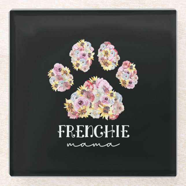 Mother Art Frenchie Mama Floral Paw French Bulldog Glasuntersetzer (Vorderseite)