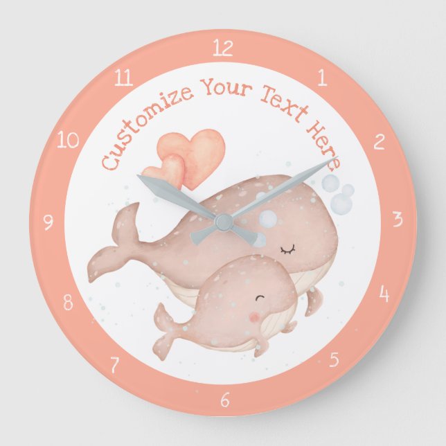 Mother Baby Whale Niedlich Anime Personalize Große Wanduhr (Vorderseite)