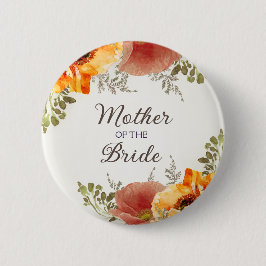 Mother Bride Burnt Orange Floral Button