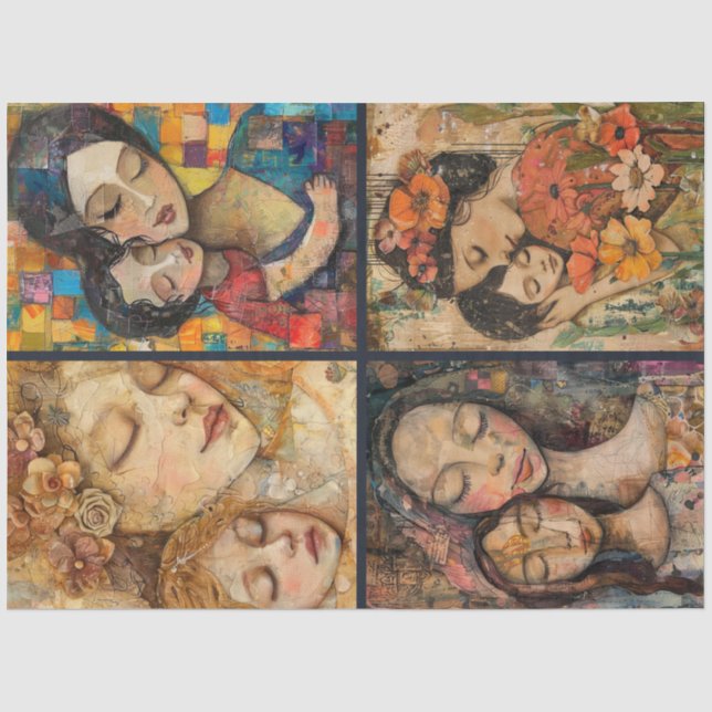Mother Child Artist Crafting Collage Decoupage Seidenpapier (Vorderseite)