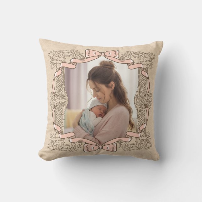 Mother & Child Vintage Coquette Pink Bow Frame Kissen (Vorderseite)