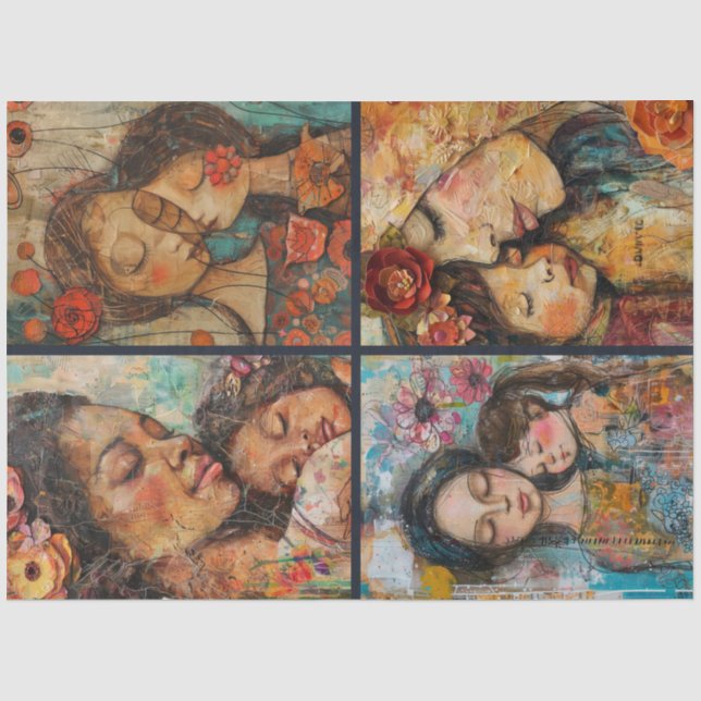 Mother Daughter Artist Crafting Collage Decoupage Seidenpapier (Vorderseite)