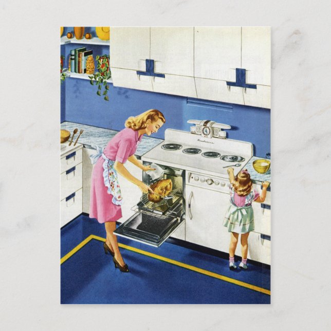 Mother/Daughter Retro Kitchen #2 Postkarte (Vorderseite)