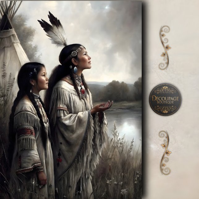 Mother & Daughter Teepee Prayer Decoupage Seidenpapier (Mother & Daughter Teepee Prayer Decoupage Tissue Paper)