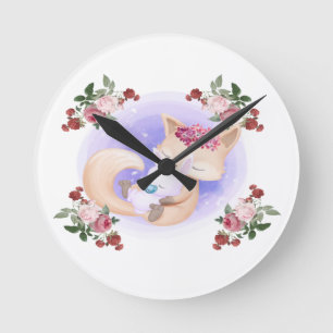 Mother Fox Hug Baby Bunny Rabbit Runde Wanduhr