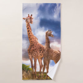 Mother Giraffe & Baby MOMMY WAR ICH JEMALS SO KLEI Badehandtuch