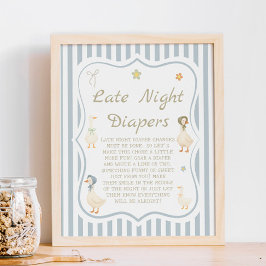 Mother Goose Baby Shower Late Night Diapers Game Poster
