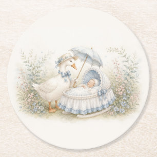 Mother Goose Blaues Babywiegen Baby Shower Runder Pappuntersetzer