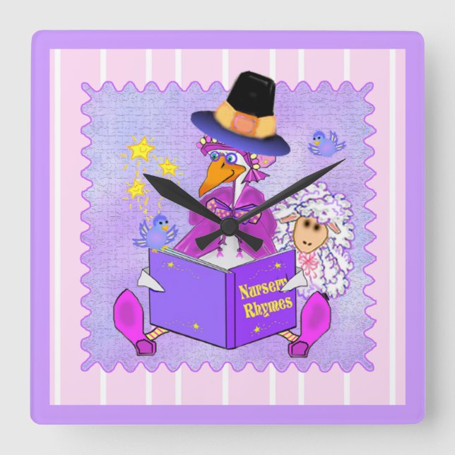 Mother Goose Clock Quadratische Wanduhr (Vorderseite)