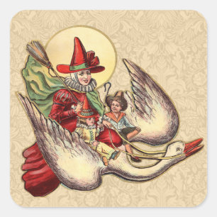 Mother Goose Kind Antiquität Illustration Quadratischer Aufkleber