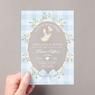 Mother Goose Verrückte Babyparty Blau Gingham Acryleinladungen