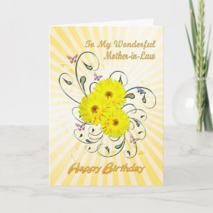 Mother-in-Law, birthday with yellow flowers Karte