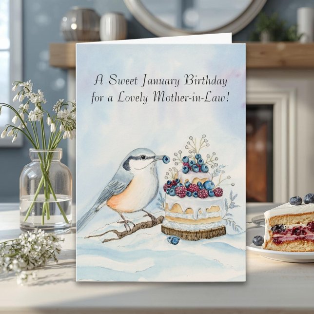 Mother-in-Law Happy January Birthday Nuthatch  Karte (Von Creator hochgeladen)