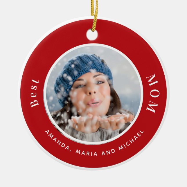 Mother Mom Foto Red White Names Keramik Ornament (Vorne)