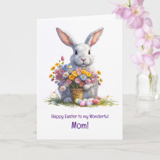 Mother Mom Happy Easter with Cute Bunny  Karte (Orchidee)