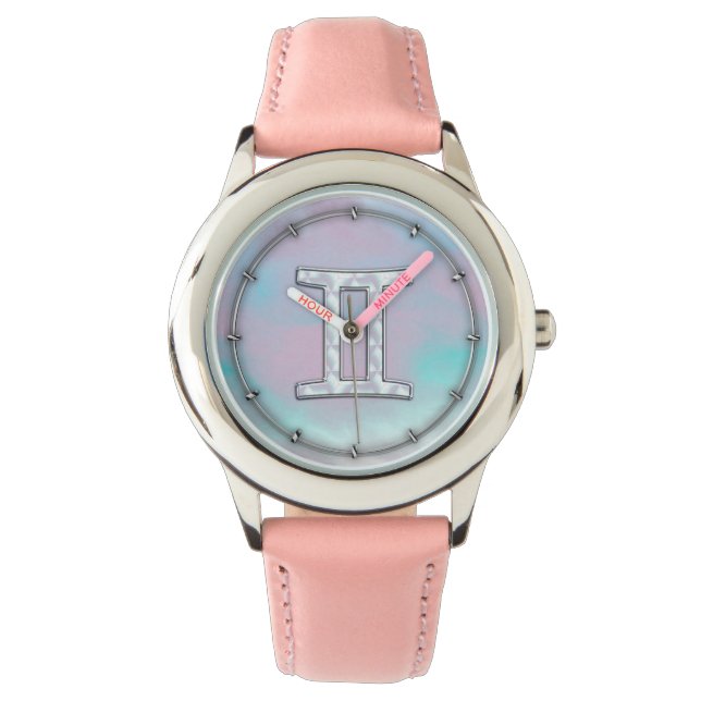 Mother of Pearl Gemini Zodiac Symbol Armbanduhr (Vorderseite)