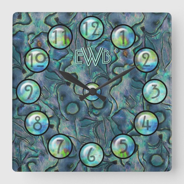 Mother of Pearl (Monogrammed) Quadratische Wanduhr (Vorderseite)