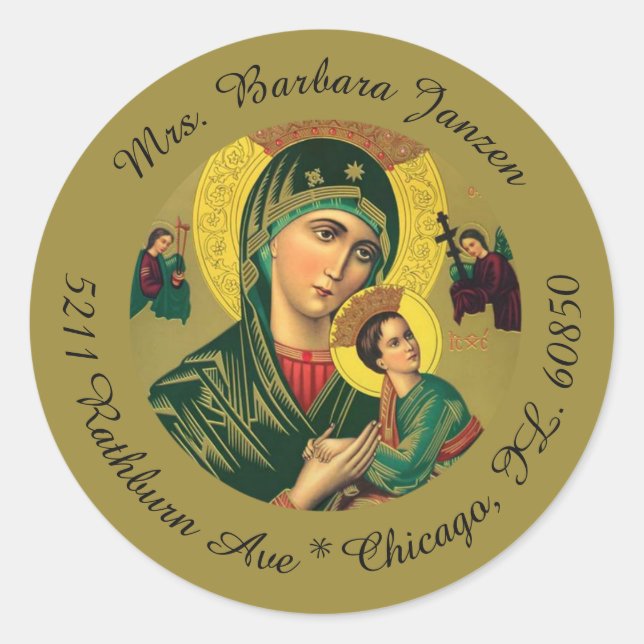 Mother of Perpetual Help Religious Address Labels Runder Aufkleber (Vorderseite)