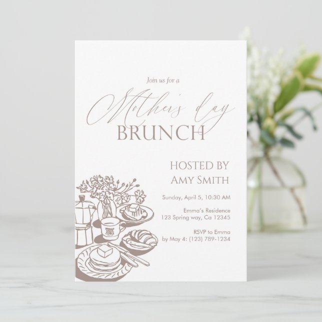 Mother’s Day Brunch Neutral Line  Einladung (Stehend Vorderseite)