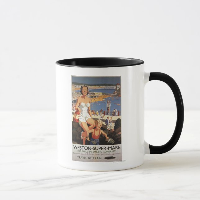 Mother & Son on Beach Railposter Tasse (Rechts)