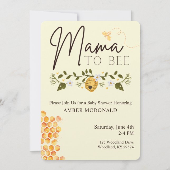 Mother to Bee - Bee Themed Baby Dusche Einladung (Vorderseite)