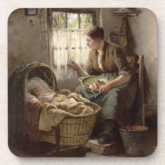 Motherly Zuneigung (Öl auf Leinwand) Untersetzer (Vorderseite)