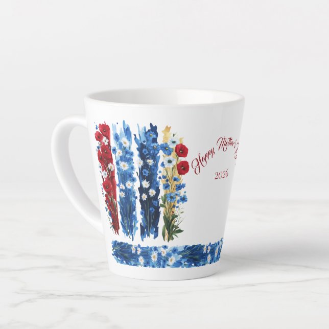 Mother's Day 2026 Brush Strokes Wildflowers Latte Milchtasse (Linke Ecke)