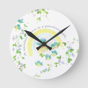 Mother's Day Blue Love Birds Runde Wanduhr