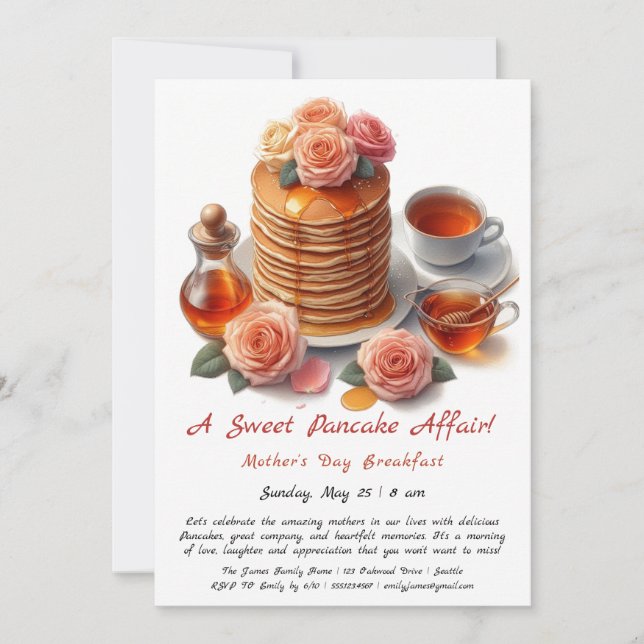 Mother's Day Breakfast Einladung - Pancakes Rose (Vorderseite)