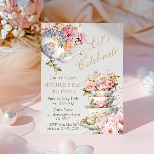 Mother's Day Brunch Tea Party Floral Einladung (Elegant Floral Mother's Day Tea Party Invitation)
