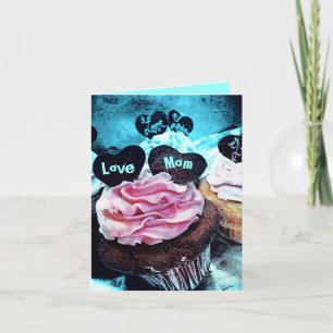 Mother's Day Cupcake Love Mom Blue Card Karte