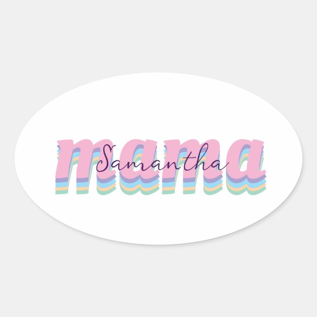 Mothers day custom kids name MAMA gift Ovaler Aufkleber (Vorderseite)