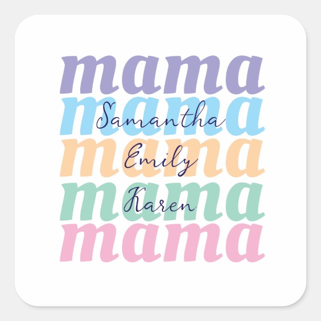 Mothers day custom kids name MAMA gift Quadratischer Aufkleber (Vorderseite)