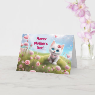 Mothers Day General with Cute White Kitten  Karte
