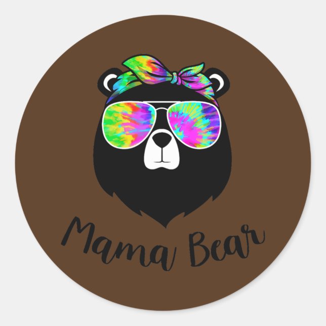 Mother's Day Mama Bear Tie Dye Sunglasses Women Runder Aufkleber (Vorderseite)