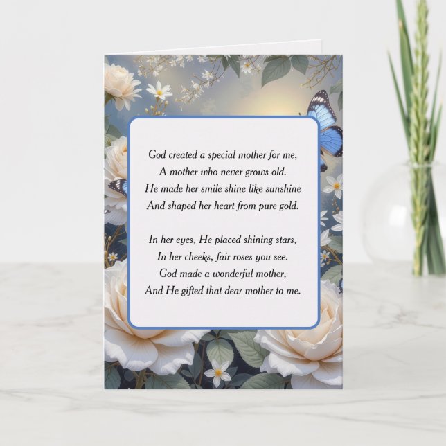 Mother's Day Poem Blue Butterflies and Roses Karte (Vorderseite)