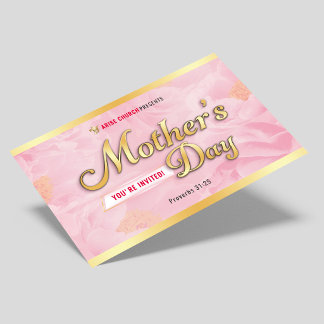 Mother's Day Service Church Invitation Pink & Gold Postkarte