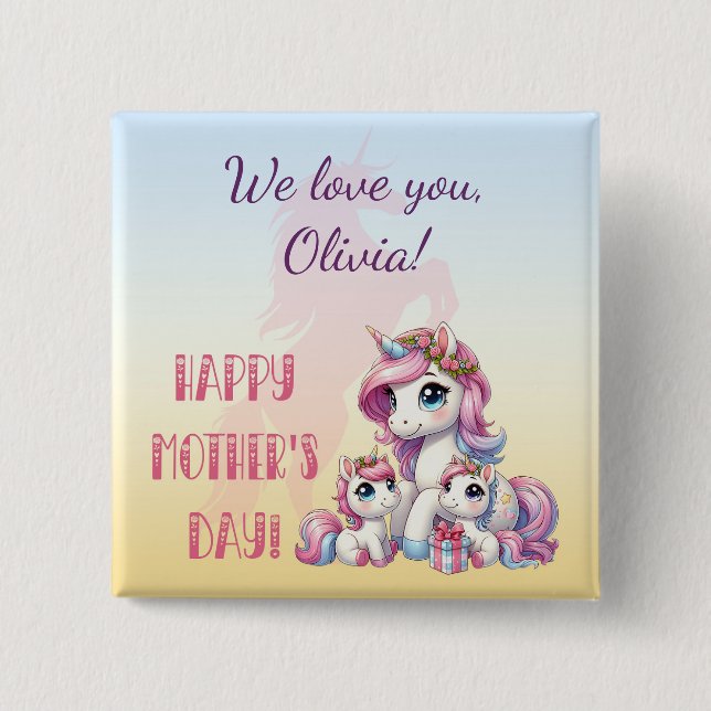 Mother's Day Unicorn-Themed Party Button (Vorderseite)