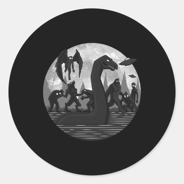 Mothman Bigfoot Loch Ness Monster Außerirdischen U Runder Aufkleber (Vorderseite)
