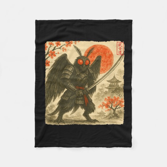 Mothman Samurai Japanese Warrior Costume Sumi-e Ar Fleecedecke (Vorderseite)