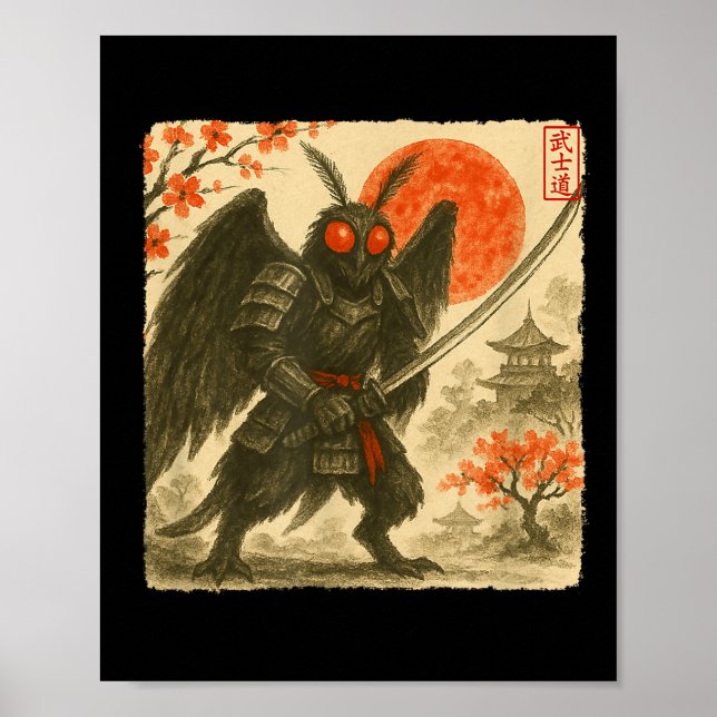 Mothman-Samurai-Japanischer-Krieger-Kostüm Sumi-e  Poster (Vorne)