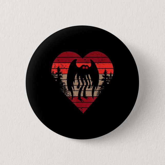 Mothman Valentinstag Retro Heart Liebe Mothman Button (Vorderseite)