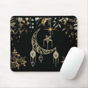 Moths and Moon Celestial Black Mousepad
