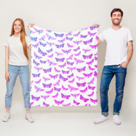 Moths Muster Pink Blau Lila Fleecedecke